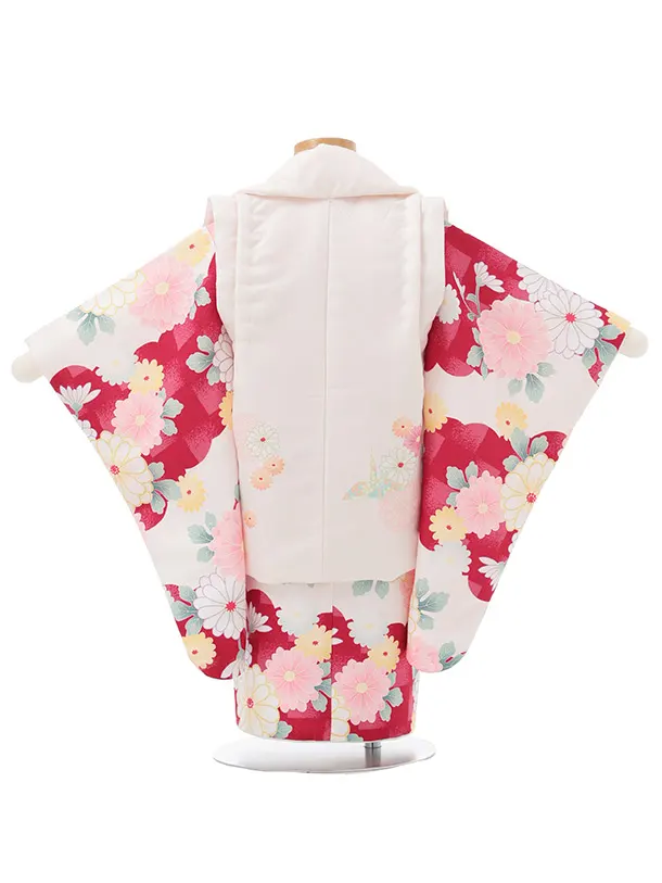七五三レンタル(2歳女被布)S258 白 × 紅色 市松菊