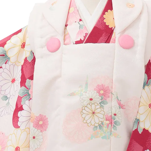 七五三レンタル(2歳女被布)S258 白 × 紅色 市松菊
