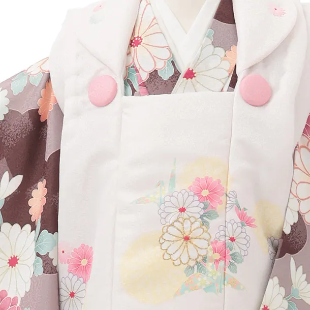 七五三レンタル(2歳女被布)S259 白 × ブラウン 市松菊