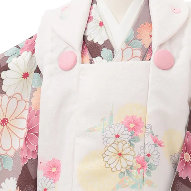 七五三レンタル(2歳女被布)S260 白 × ブラウン 市松菊
