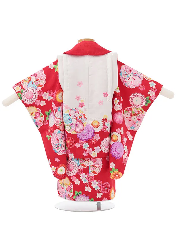 七五三レンタル(2歳女被布)S261 白 × 赤 ねじり梅 菊