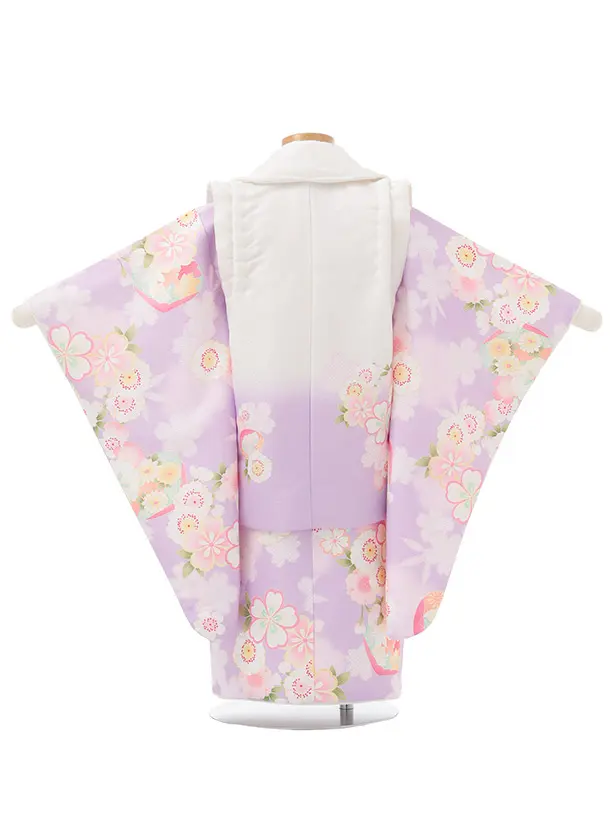 七五三レンタル(3歳女児被布)S264 白ぼかし パープル×桜