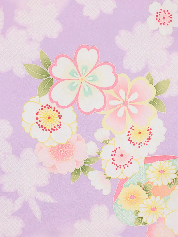 七五三レンタル(3歳女児被布)S264 白ぼかし パープル×桜