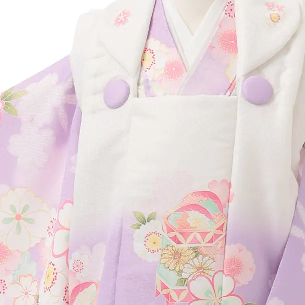 七五三レンタル(3歳女児被布)S264 白ぼかし パープル×桜