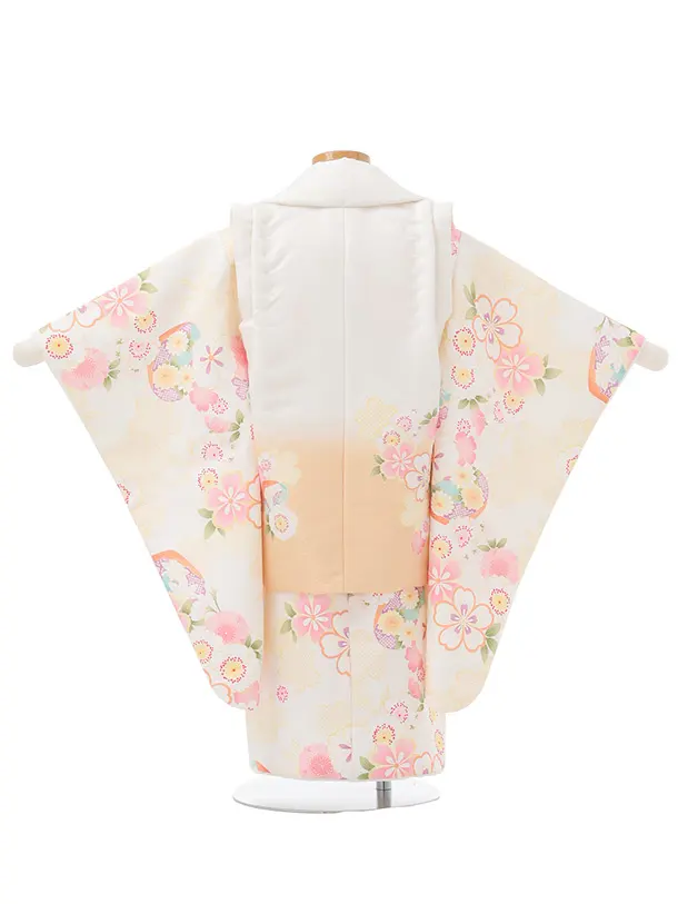 七五三レンタル(3歳女児被布)S266 白ぼかし オレンジ×桜