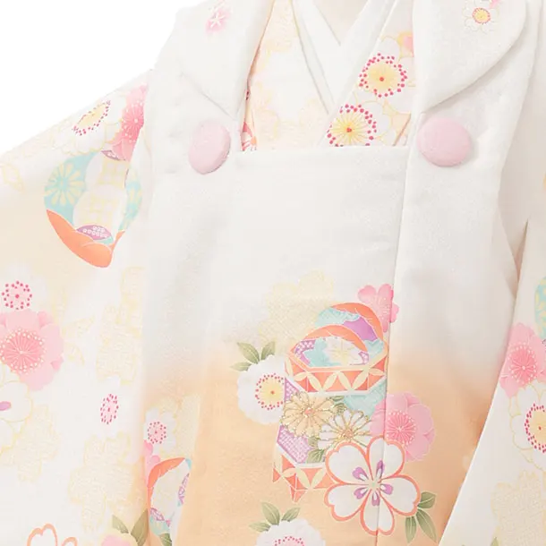七五三レンタル(3歳女児被布)S266 白ぼかし オレンジ×桜