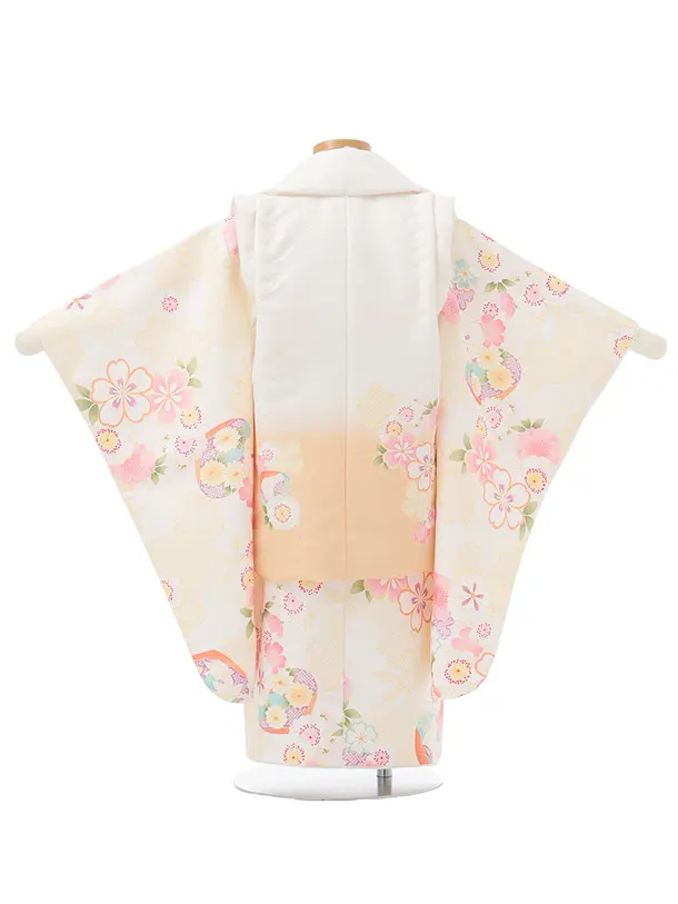 七五三レンタル(3歳女児被布)S267 白ぼかし オレンジ×桜