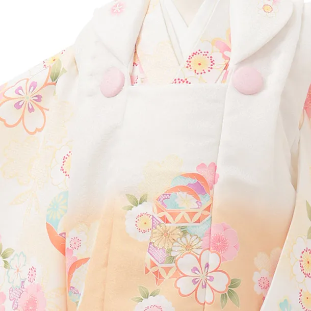 七五三レンタル(3歳女児被布)S267 白ぼかし オレンジ×桜