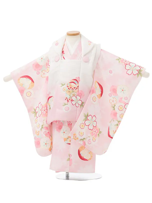 七五三レンタル(3歳女児被布)S268 白ぼかし ピンク×桜