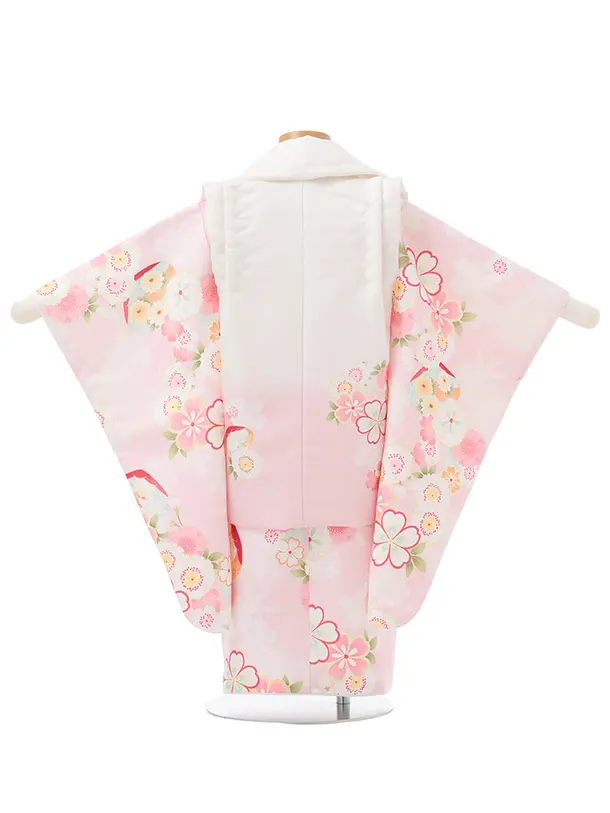 七五三レンタル(3歳女児被布)S268 白ぼかし ピンク×桜