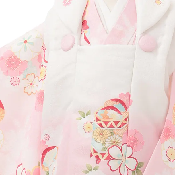 七五三レンタル(3歳女児被布)S268 白ぼかし ピンク×桜