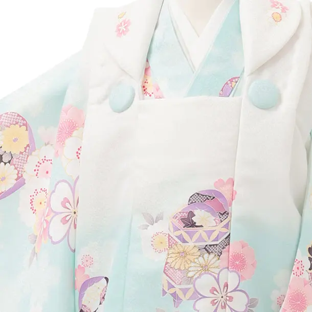 七五三レンタル(3歳女児被布)S271 白ぼかし ミントブルー×桜