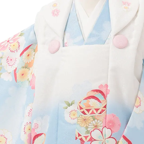 七五三レンタル(3歳女児被布)S272 白ぼかし 水色×桜