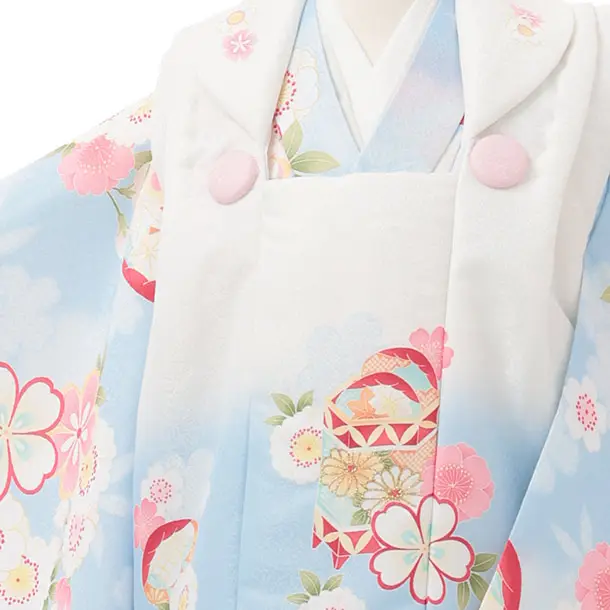七五三レンタル(3歳女児被布)S273 白ぼかし 水色×桜