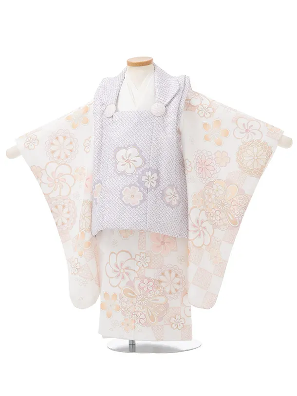 七五三レンタル(3歳女児被布)S278 パープル×白地 梅 菊