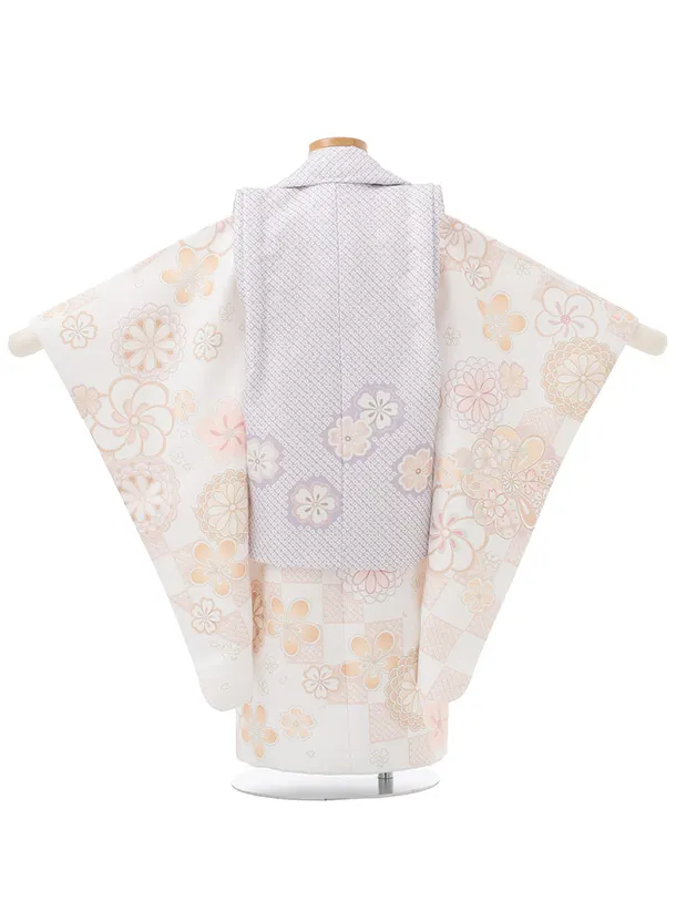 七五三レンタル(3歳女児被布)S278 パープル×白地 梅 菊