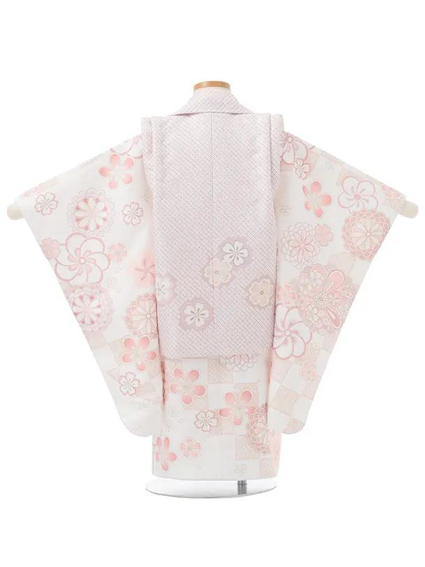七五三レンタル(3歳女児被布)S279 ピンク×白地 ピンク 梅 菊