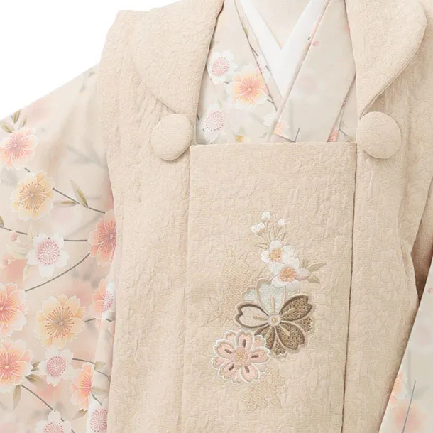 七五三(3歳女児被布)S280 ベージュ 刺繍 桜×ベージュ 桜