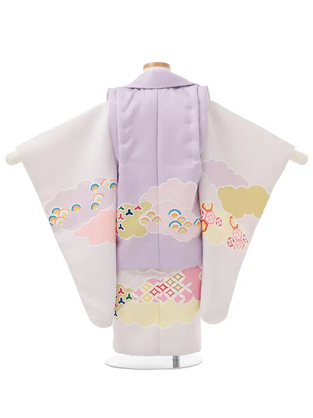 七五三(3歳女児被布)S281 ラベンダー×薄パープル 雲取り