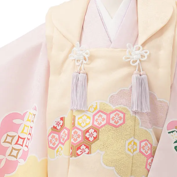 七五三(3歳女児被布)S282 卵色×ピンク 雲取り