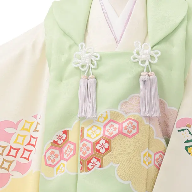 七五三(3歳女児被布)S283 パステルグリーン×ピンク 雲取り