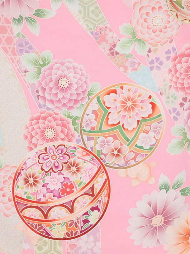 七五三(3歳女児)S286 式部浪漫 ピンク 刺繍花熨斗×ピンク熨斗に鞠 菊