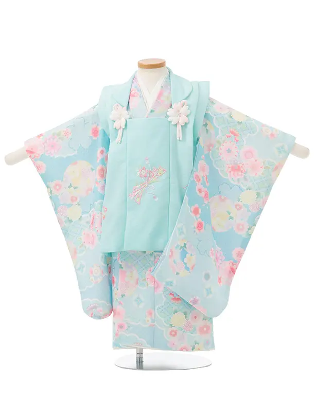 七五三(3歳女児)S288 式部浪漫 水色 刺繍花熨斗×水色熨斗に鞠 菊