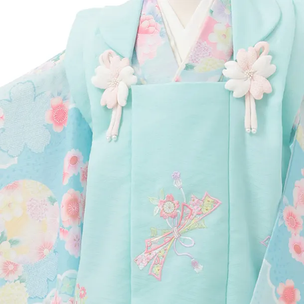 七五三(3歳女児)S288 式部浪漫 水色 刺繍花熨斗×水色熨斗に鞠 菊