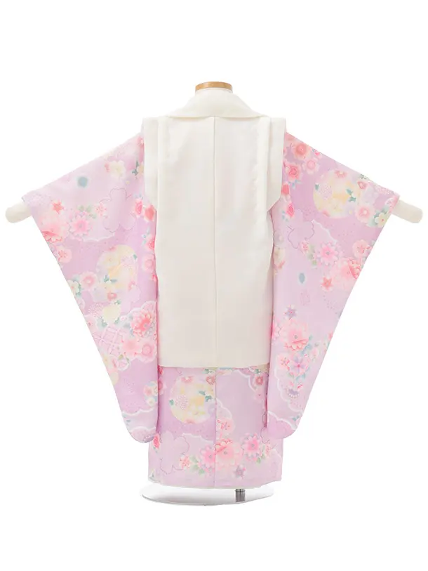 七五三(3歳女児)S289 式部浪漫 オフホワイト 刺繍花熨斗×藤色鞠 桜