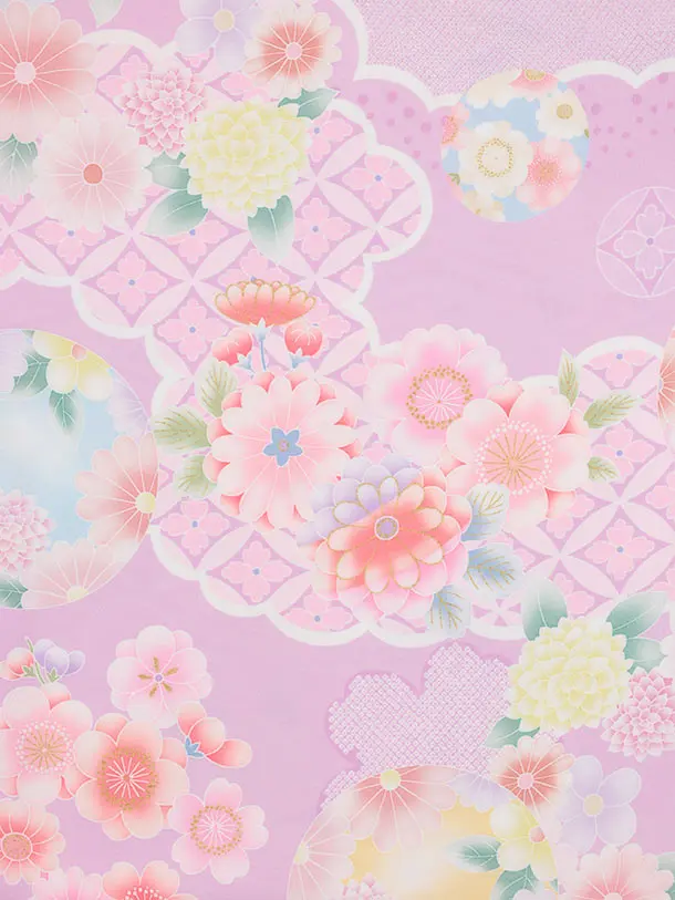 七五三(3歳女児)S289 式部浪漫 オフホワイト 刺繍花熨斗×藤色鞠 桜