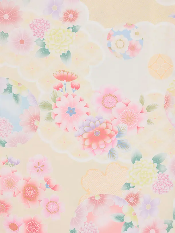 七五三(3歳女児)S290 式部浪漫 ピンク 刺繍花熨斗×クリーム 鞠 菊