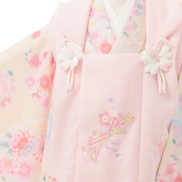 七五三(3歳女児)S290 式部浪漫 ピンク 刺繍花熨斗×クリーム 鞠 菊