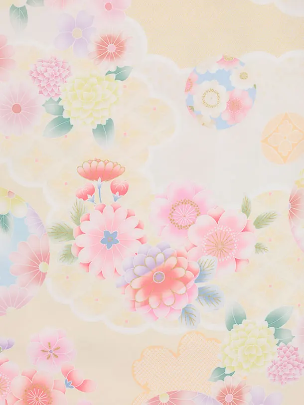 七五三(3歳女児)S291 式部浪漫 ピンク 刺繍花熨斗×クリーム 鞠 菊