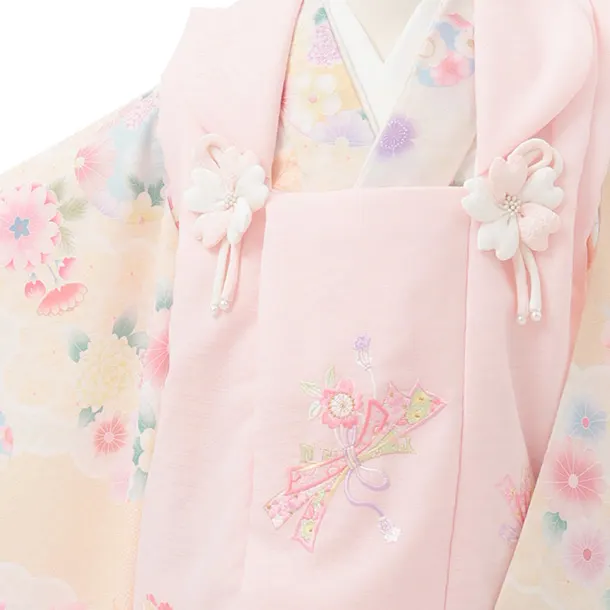 七五三(3歳女児)S291 式部浪漫 ピンク 刺繍花熨斗×クリーム 鞠 菊