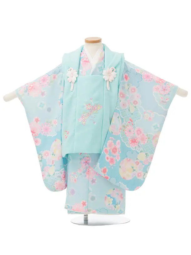 七五三(3歳女児)S294 式部浪漫 水色 刺繍花熨斗×水色 鞠 菊