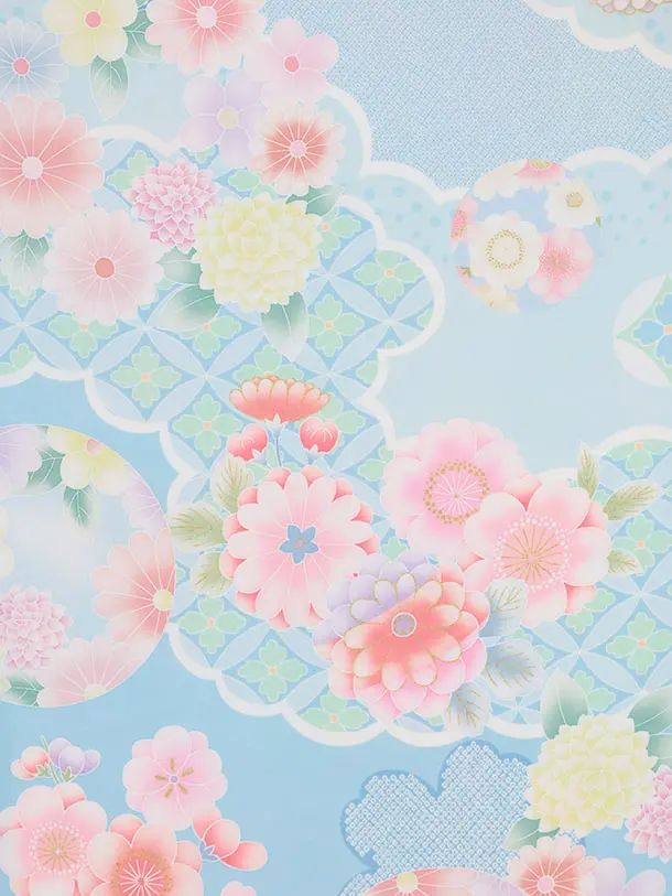 七五三(3歳女児)S294 式部浪漫 水色 刺繍花熨斗×水色 鞠 菊