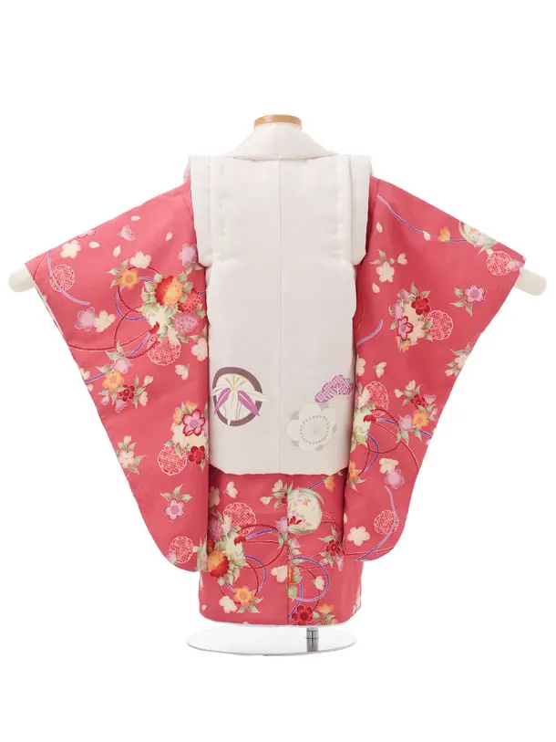 七五三レンタル(3歳女児被布)S308 白× ローズピンク 古典花
