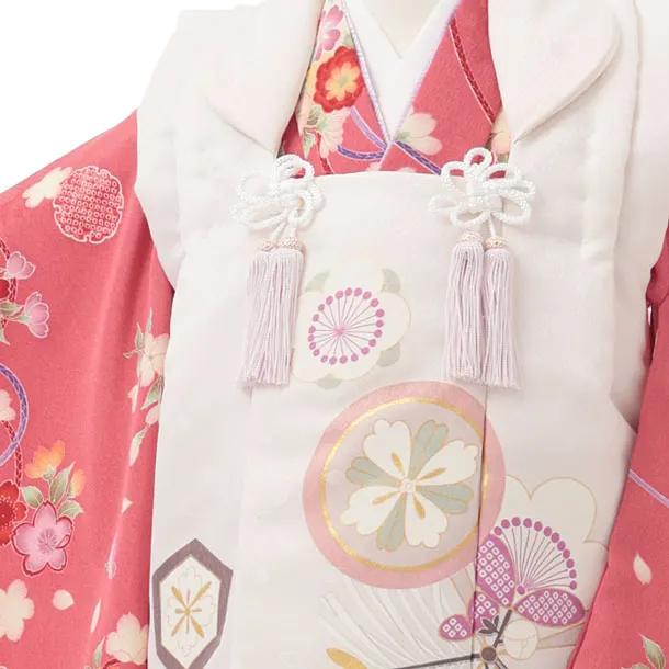 七五三レンタル(3歳女児被布)S308 白× ローズピンク 古典花