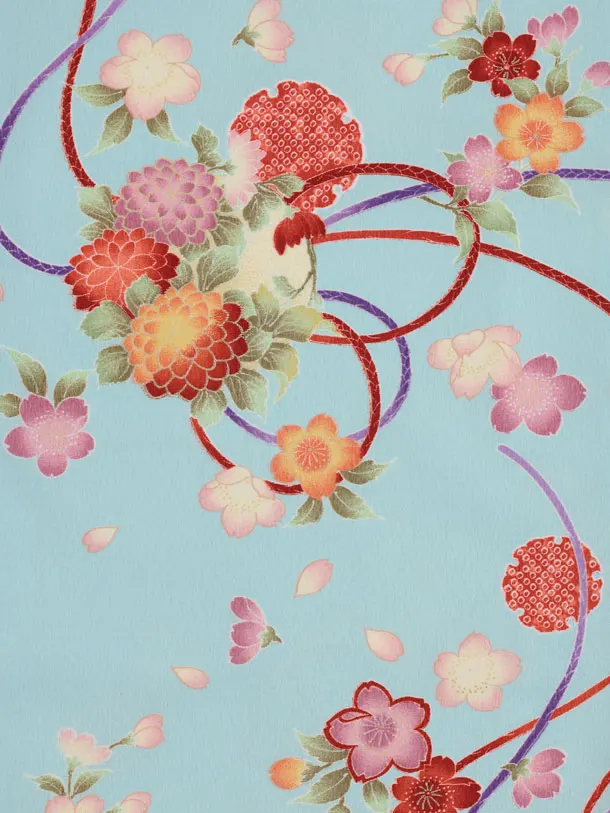 七五三レンタル(3歳女児被布)S309 赤地 刺繍まり×水色 古典花