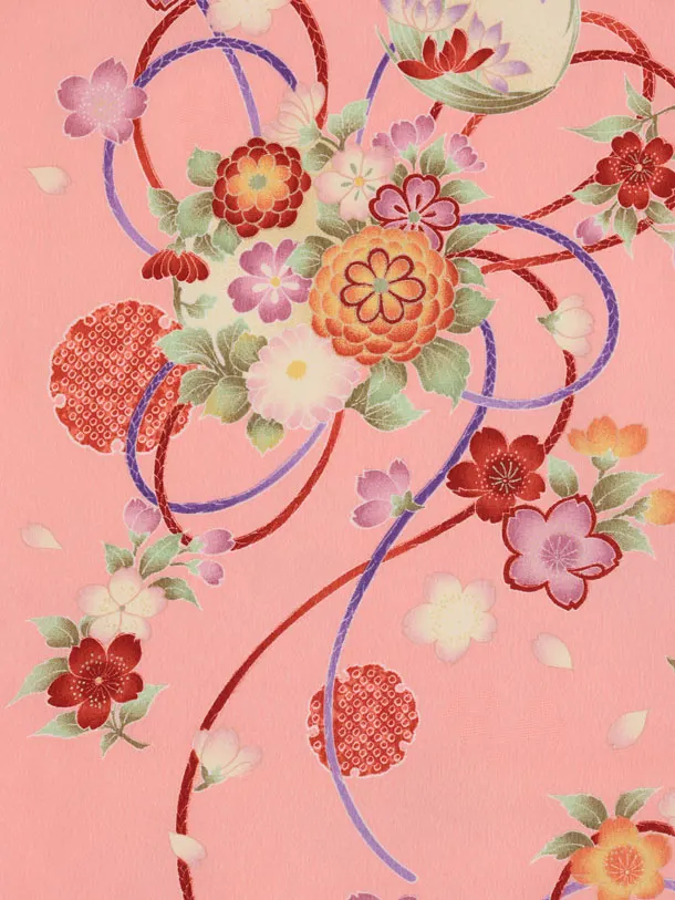 七五三レンタル(3歳女児被布)S313 赤地 刺繍まり×ピンク 古典花