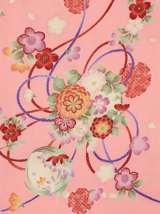 七五三レンタル(3歳女児被布)S314 赤地 刺繍まり ピンク 古典花