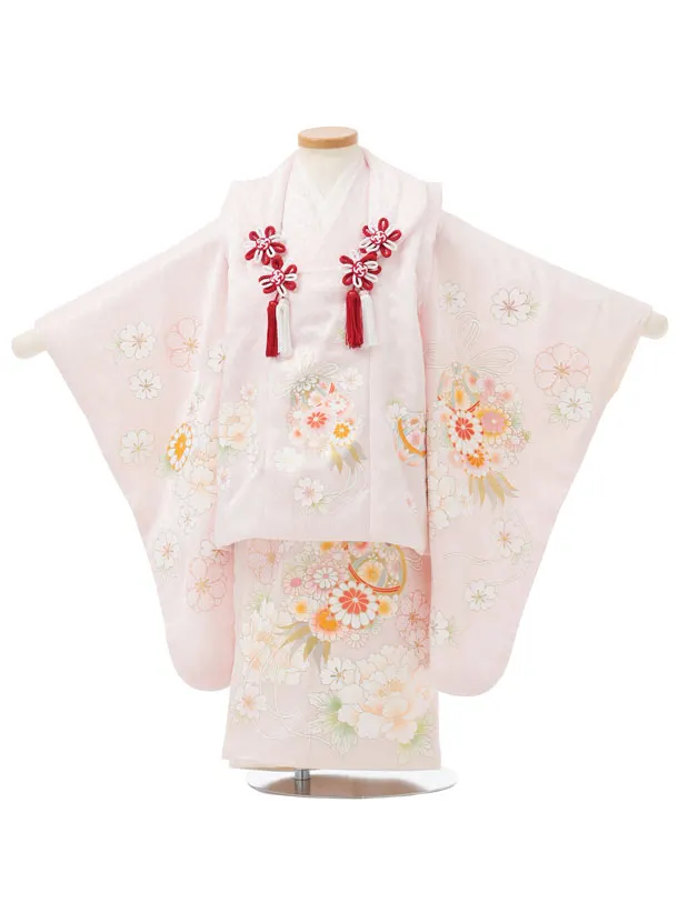 七五三レンタル(3歳女児被布)S315 【正絹】うすピンク 鞠花薬玉 牡丹