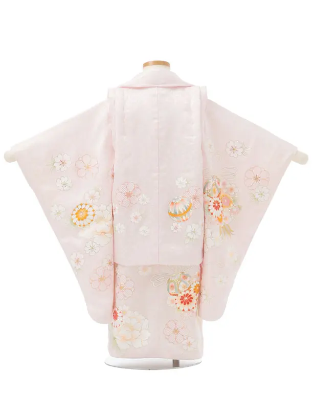 七五三レンタル(3歳女児被布)S315 【正絹】うすピンク 鞠花薬玉 牡丹