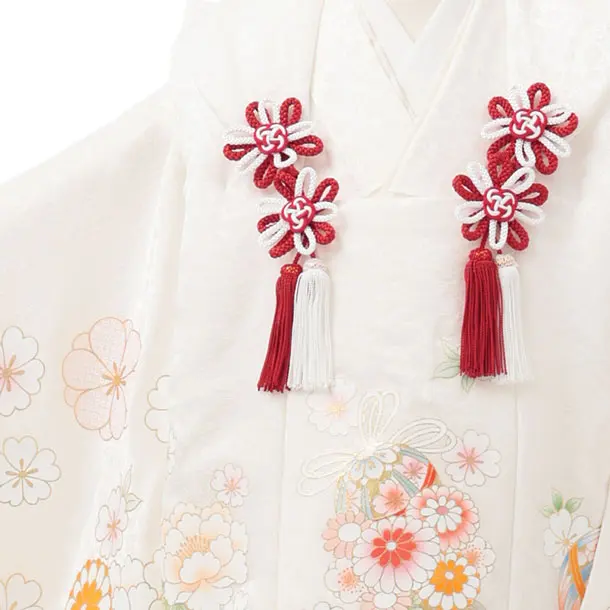 七五三レンタル(3歳女児被布)S316 【正絹】白地 鞠花薬玉 牡丹