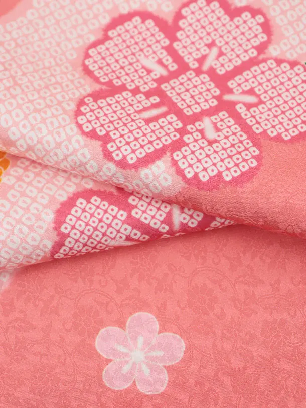 七五三レンタル(3歳女児被布)S318 【正絹】白地 刺繍まり×ピンク八重桜に橘