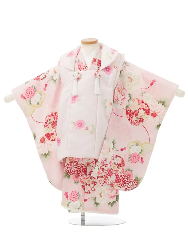 七五三レンタル(3歳女児被布)S321 華徒然 ピンク 熨斗 丸に菊 牡丹