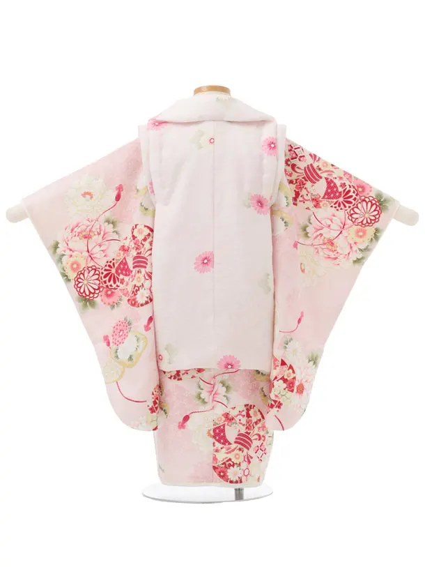 七五三レンタル(3歳女児被布)S321 華徒然 ピンク 熨斗 丸に菊 牡丹