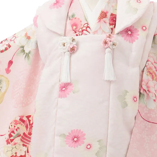 七五三レンタル(3歳女児被布)S321 華徒然 ピンク 熨斗 丸に菊 牡丹