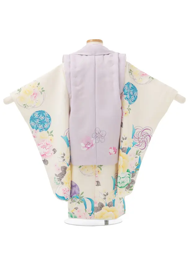 七五三(3歳)S330 Shinako 薄紫×ｸﾘｰﾑ花リボン