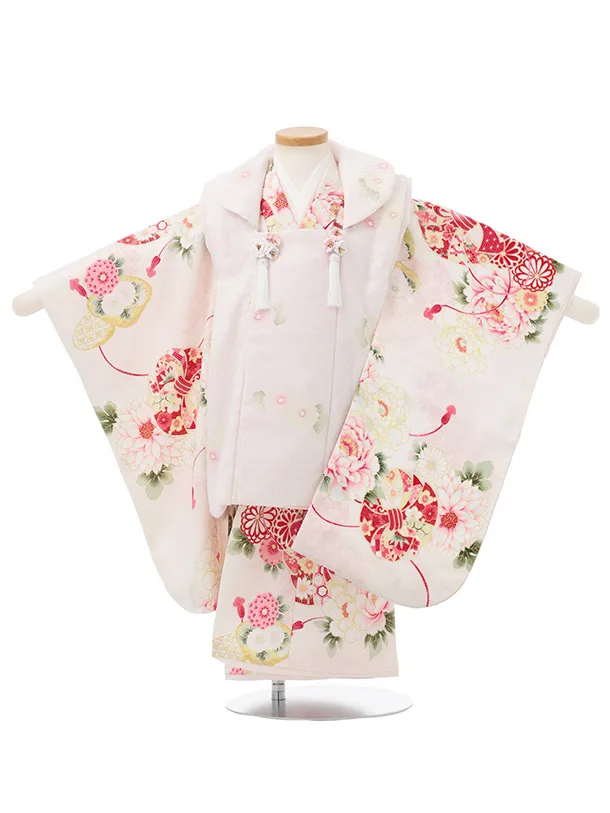 七五三(2,3歳女児被布)S346 華徒然 ピンク×クリーム 熨斗丸に菊 牡丹